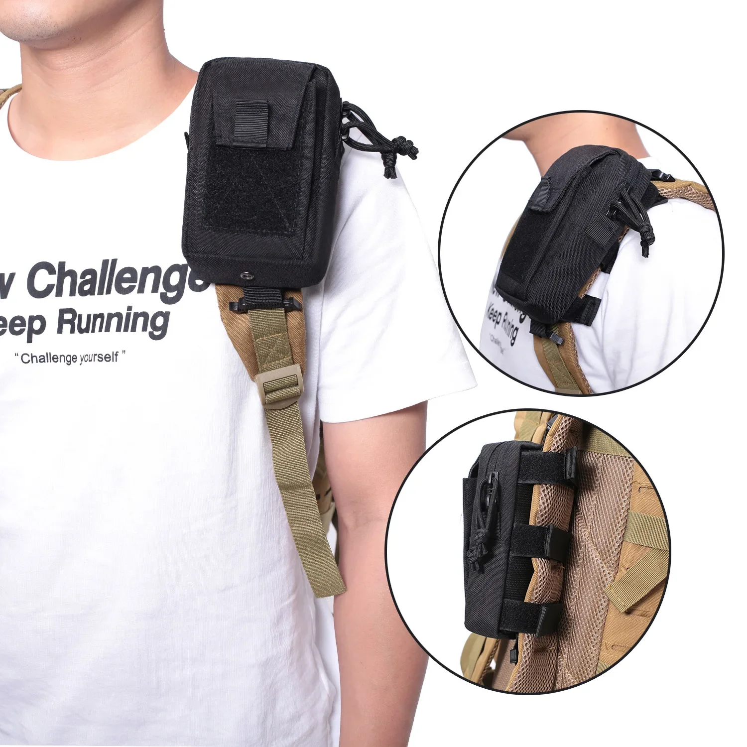 Backpack Insert Organizer - Molle Rugzakriem Telefoonhouder Heuptas voor Buitensporten,