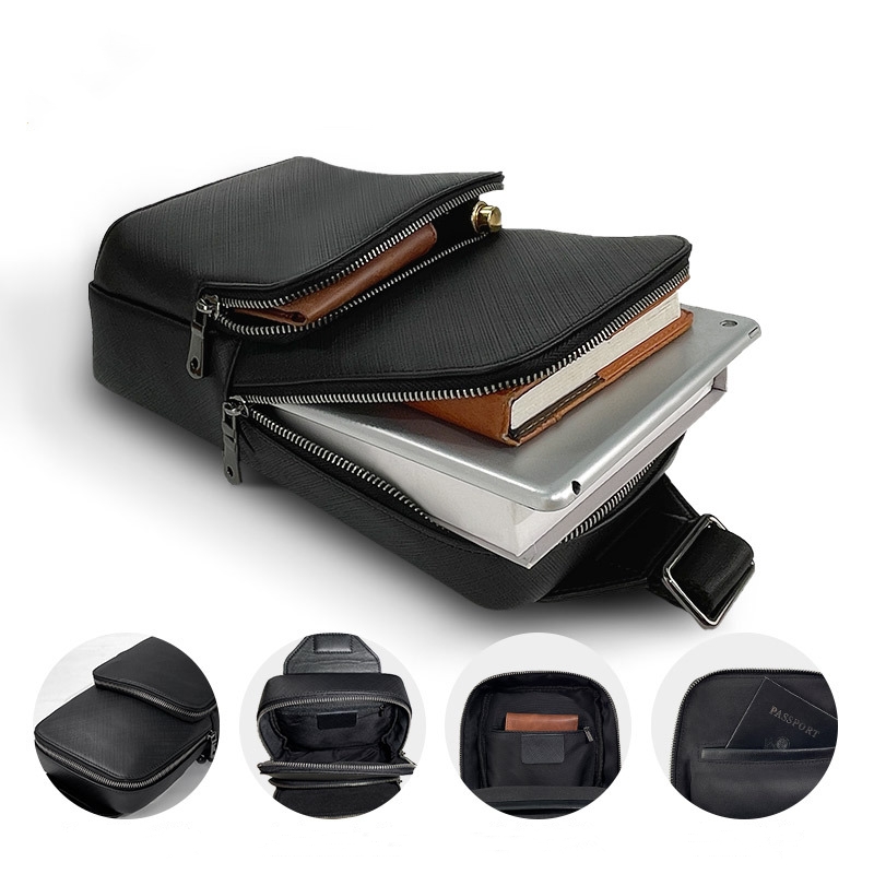 Leather Backpack Vintage - Mode Design Zwarte Heren Sling Borsttas